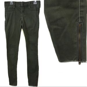 Hollister Army Green Raw Hem Zipper Jeggings Pants
